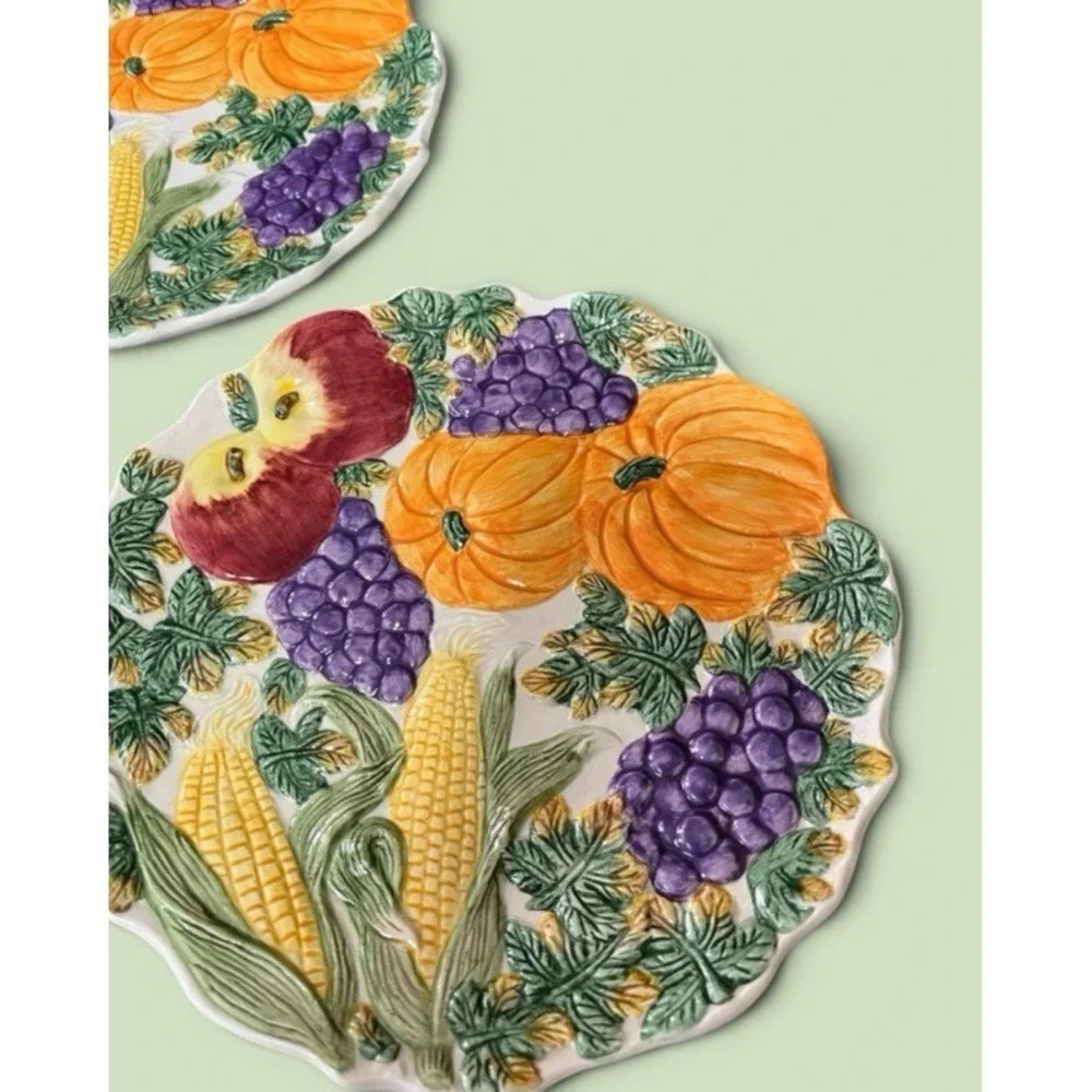 Fitz & Floyd Omnibus Harvest Bounty Autumn Desert Snack 3 Plates Thanksgiving